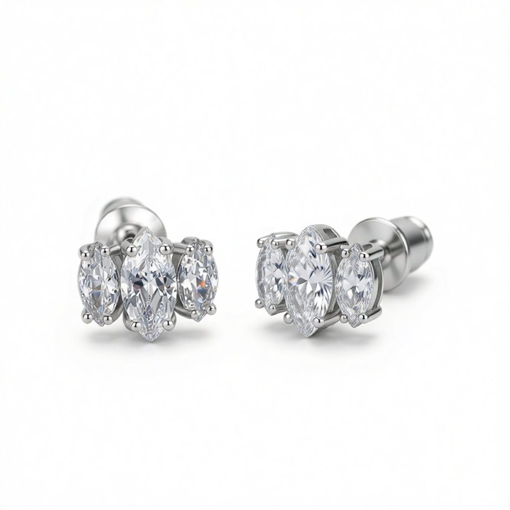 Marquise Crystal and Silver-Plated Stud Earrings, cubic zirconia stud earrings for women, elegant gift for her, side view