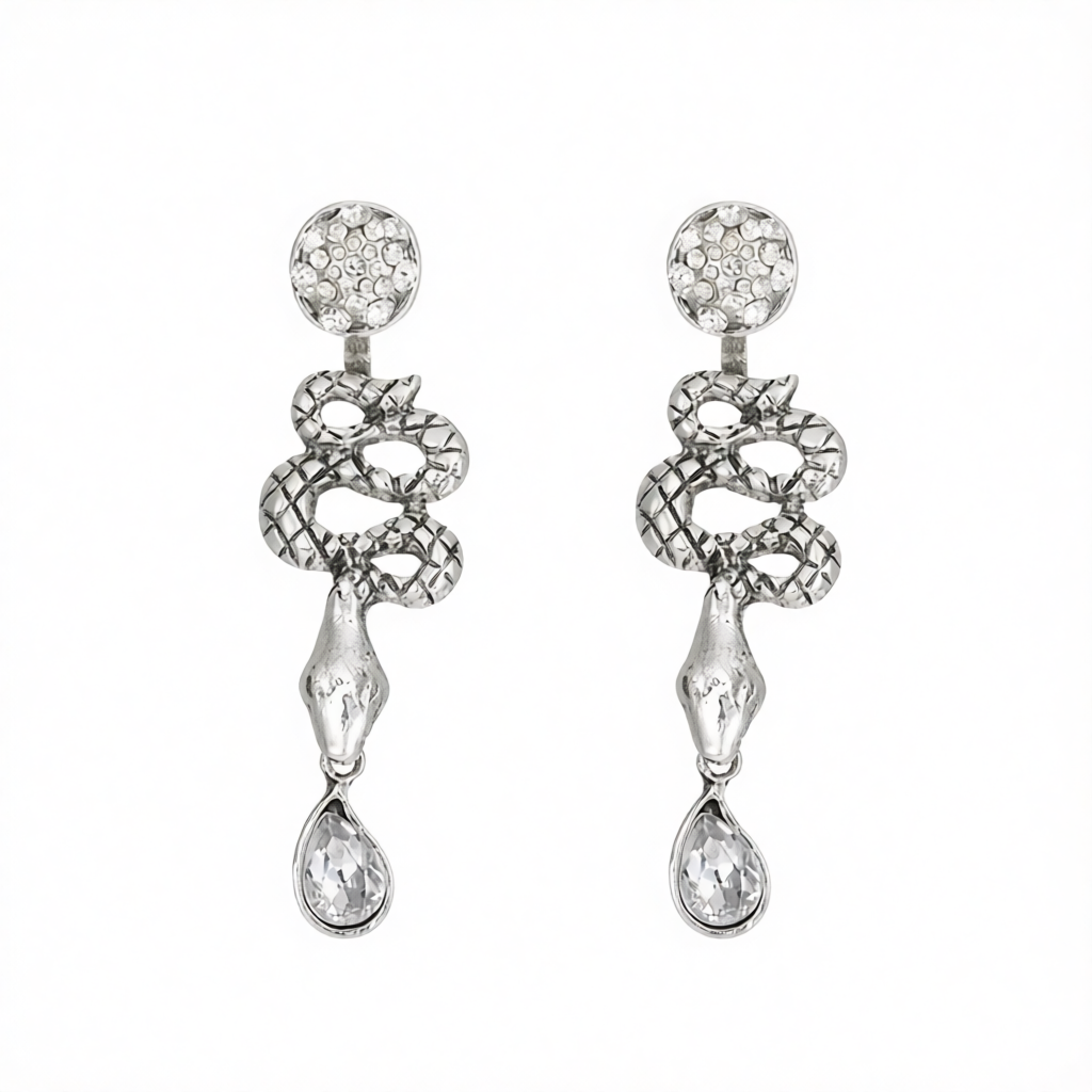 Cubic Zirconia & Silver-Plated Snake Ear Jackets
