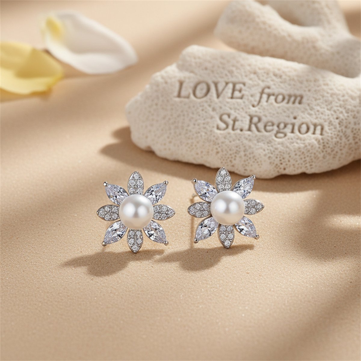 Pearl and Cubic Zirconia Crystal-Accent Flower Stud Earrings, cubic zirconia stud earrings for women, lifestyle look
