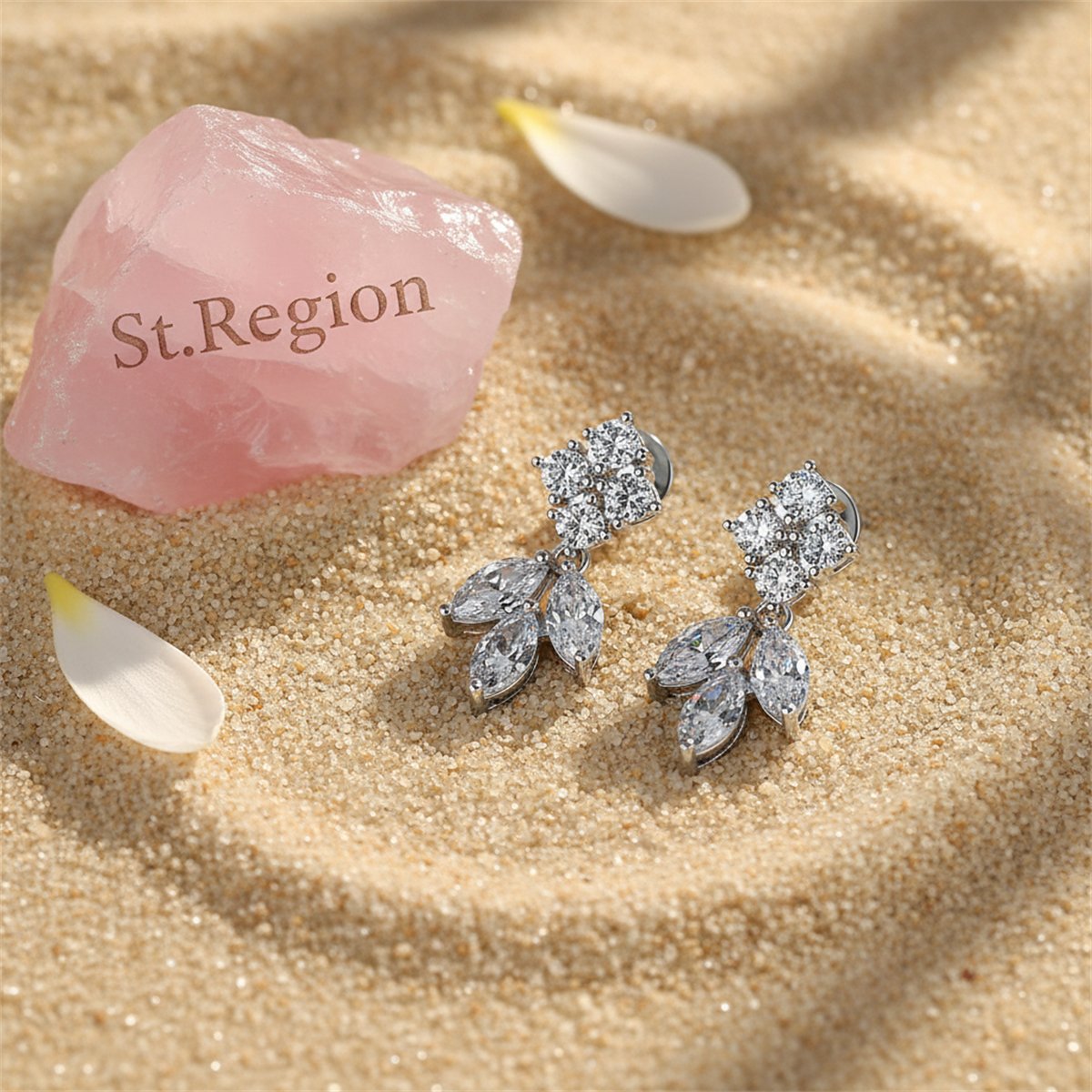 Marquise Crystal and Cubic Zirconia Leaf Drop Earrings, drop earrings for women, botanical inspired, detail close-up