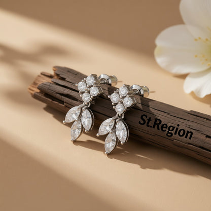 Marquise Crystal and Cubic Zirconia Leaf Drop Earrings, drop earrings for women, botanical inspired, front view