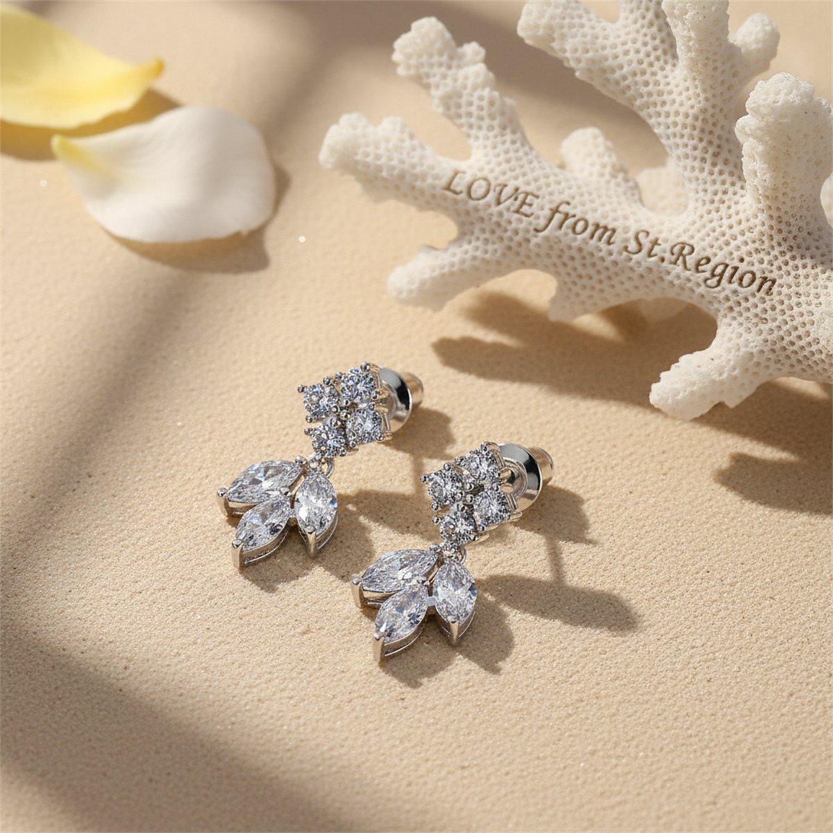 Marquise Crystal and Cubic Zirconia Leaf Drop Earrings, drop earrings for women, botanical inspired, lifestyle look