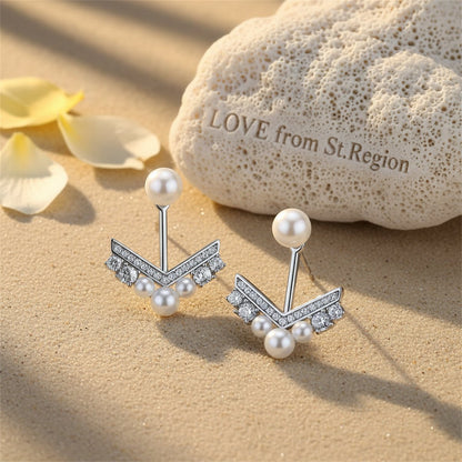 Cubic Zirconia and Pearl V Ear Jackets, dainty minimalist design, lifestyle look