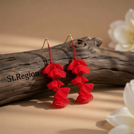 Red Polyster & 18K Gold-Plated Five-Petal Drop Earrings
