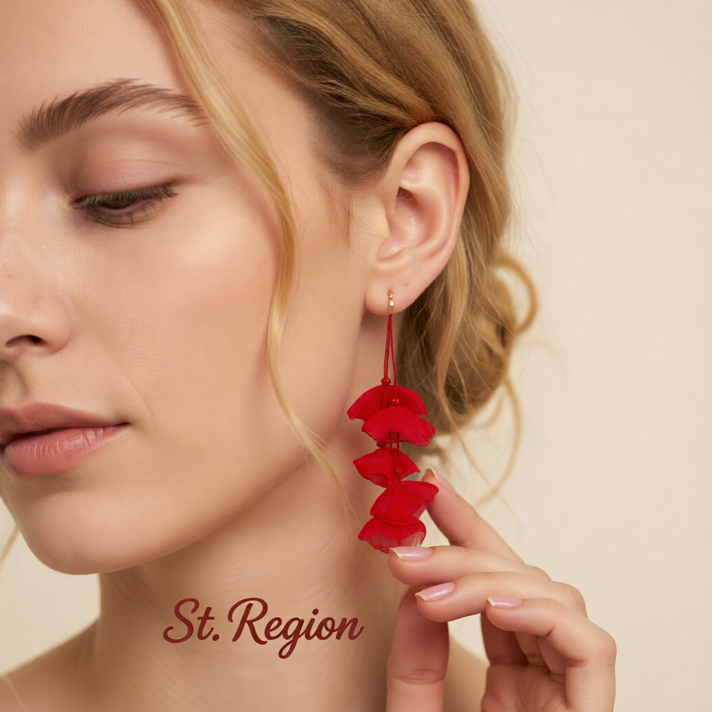 Red Polyster & 18K Gold-Plated Five-Petal Drop Earrings