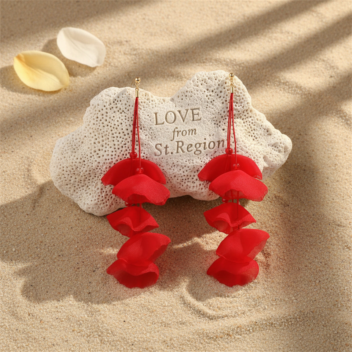 Red Polyster & 18K Gold-Plated Five-Petal Drop Earrings