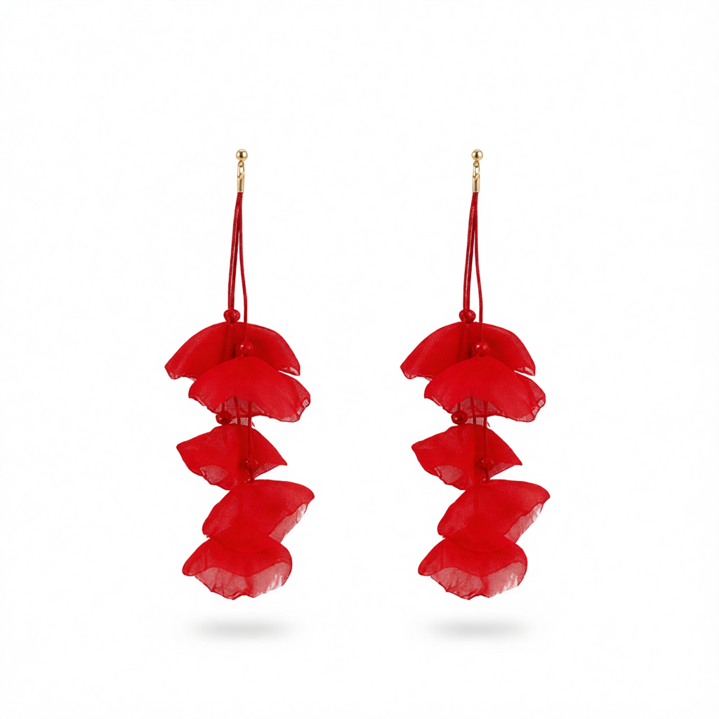 Red Polyster & 18K Gold-Plated Five-Petal Drop Earrings