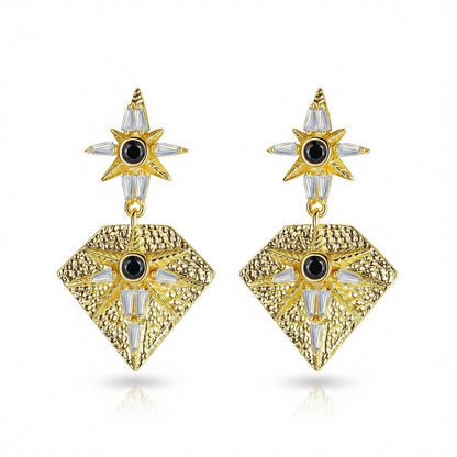 Black Cubic Zirconia and Crystal Sun Diamond Drop Earrings, drop earrings for women, elegant gift for her, side view