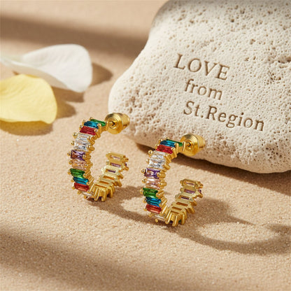 Jewel-Tone Crystals and 18K Gold-Plated Hoop Earrings, gold huggie earrings, everyday style, lifestyle look