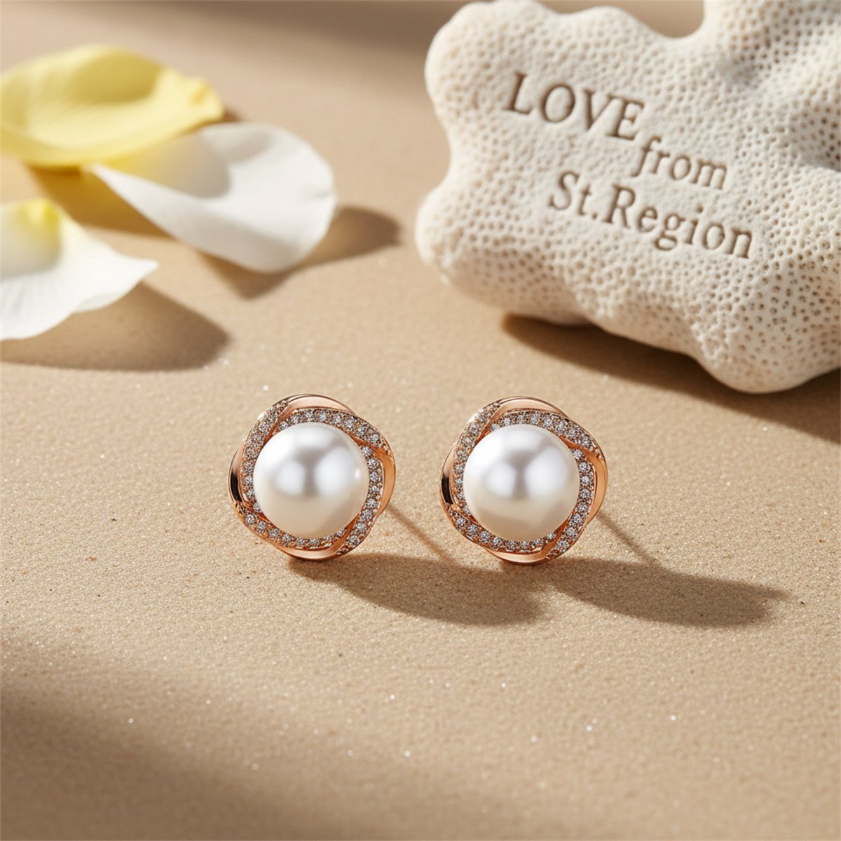 Pearl and Cubic Zirconia 18K Rose Gold-Plated Blossom Stud Earrings, cubic zirconia stud earrings for women, lifestyle look