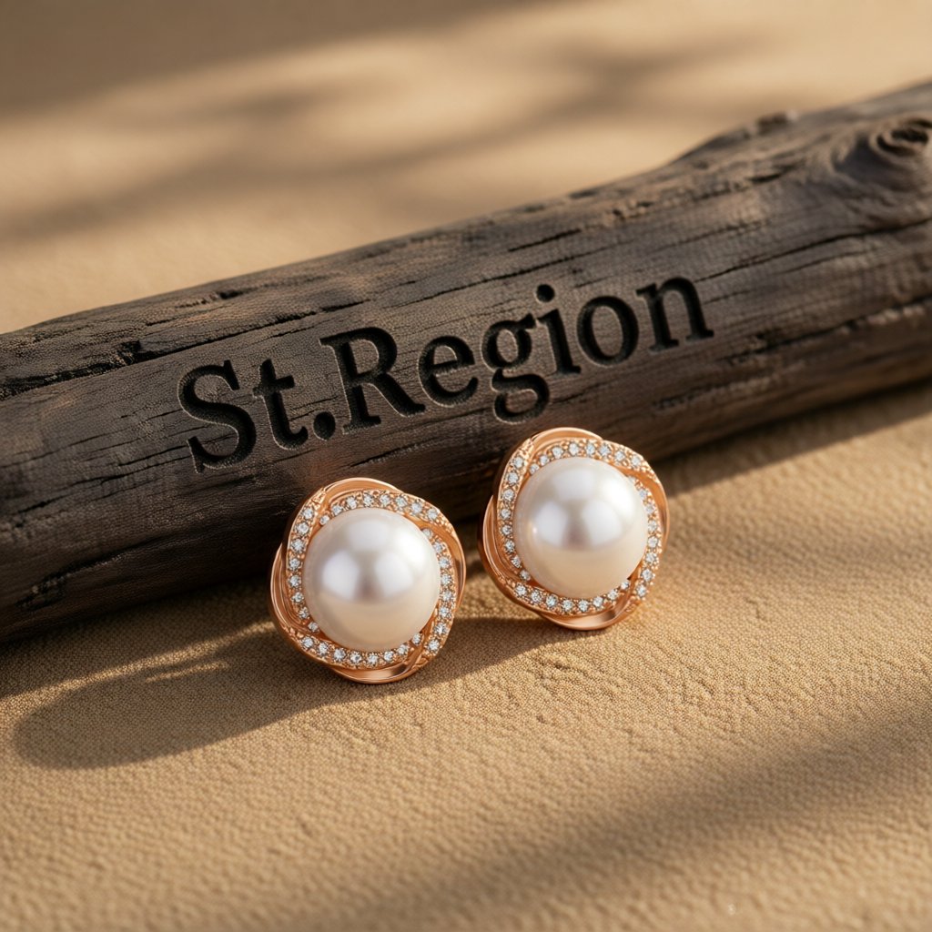 Pearl and Cubic Zirconia 18K Rose Gold-Plated Blossom Stud Earrings, cubic zirconia stud earrings for women, front view