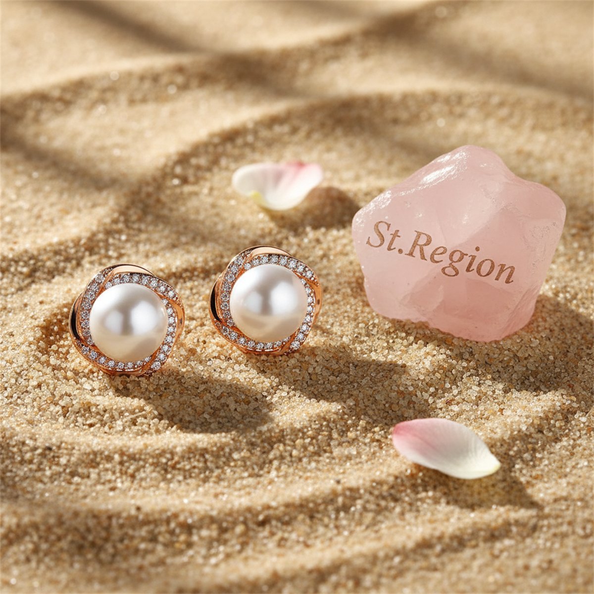 Pearl and Cubic Zirconia 18K Rose Gold-Plated Blossom Stud Earrings, cubic zirconia stud earrings for women, detail close-up