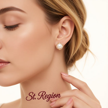 Pearl and Cubic Zirconia 18K Rose Gold-Plated Blossom Stud Earrings, cubic zirconia stud earrings for women, styled look