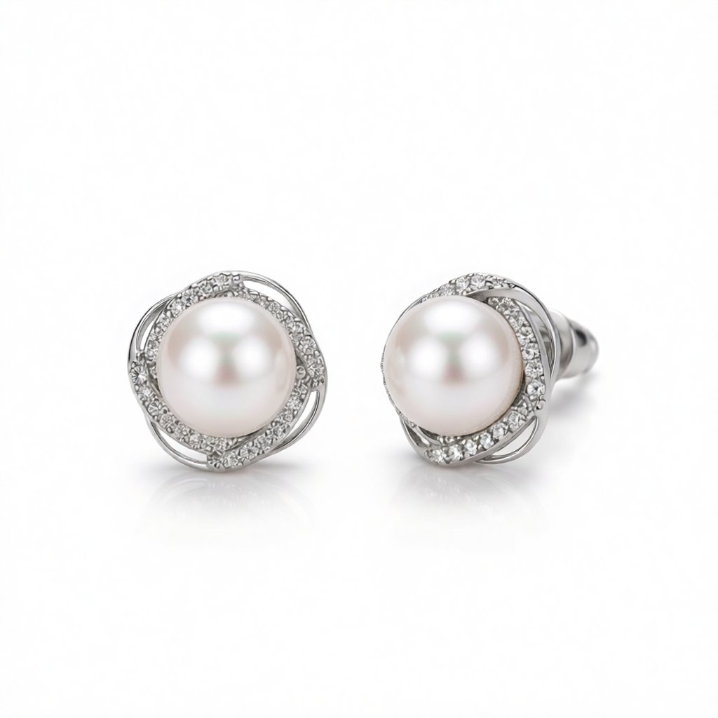 Pearl and Cubic Zirconia Silver-Plated Blossom Stud Earrings, cubic zirconia stud earrings for women, side view