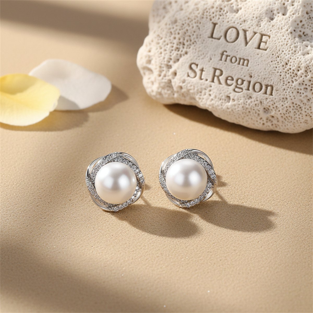 Pearl and Cubic Zirconia Silver-Plated Blossom Stud Earrings, cubic zirconia stud earrings for women, lifestyle look