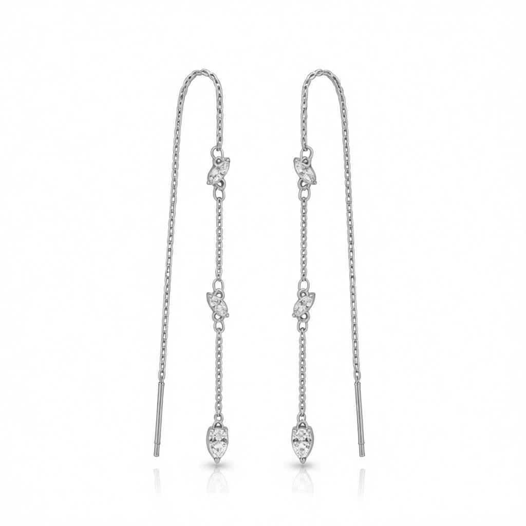 Pear Crystal and Silver-Plated Ear Threaders, botanical inspired, side view