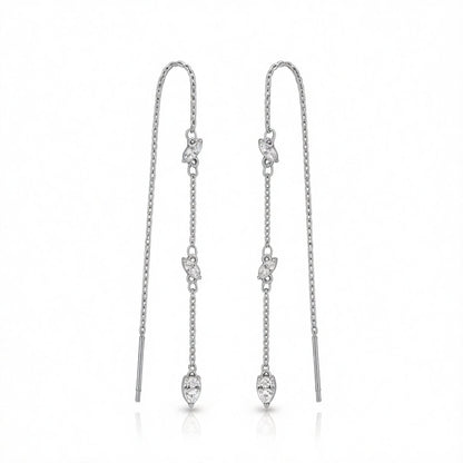 Pear Crystal and Silver-Plated Ear Threaders, botanical inspired, side view