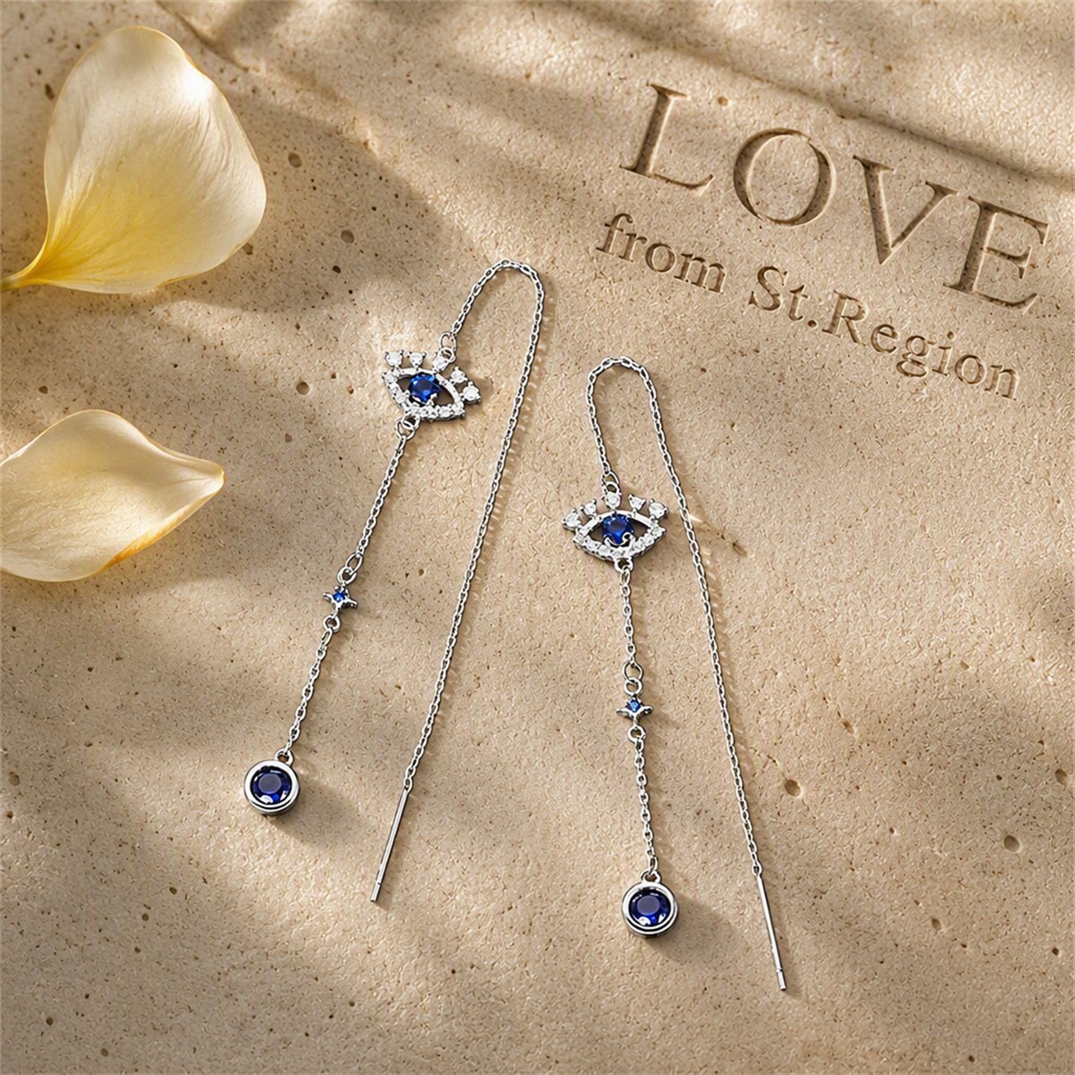 Cubic Zirconia and Crystal Silver-Plated Eye Ear Threaders, botanical inspired, lifestyle look