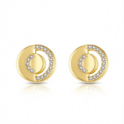 Cubic Zirconia and 18K Gold-Plated Openwork Round Stud Earrings, gold stud earrings for women, side view