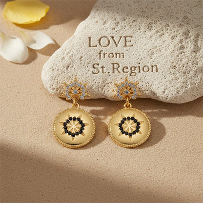 Black Cubic Zirconia and 18K Gold-Plated Flower Round Drop Earrings, gold drop earrings for women, lifestyle look