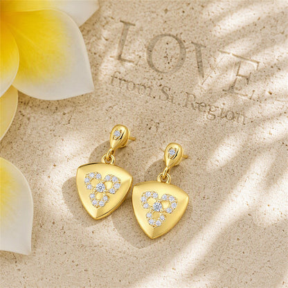 Cubic Zirconia and 18K Gold-Plated Flower Shield Drop Earrings, gold drop earrings for women, lifestyle look