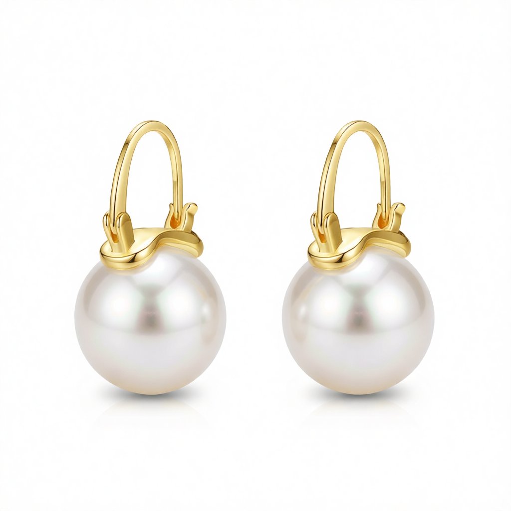 Pearl and 18K Gold-Plated Round Huggie Earrings, gold huggie earrings, vintage-inspired design, side view