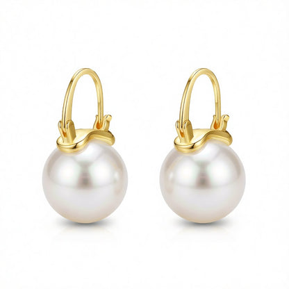 Pearl and 18K Gold-Plated Round Huggie Earrings, gold huggie earrings, vintage-inspired design, side view