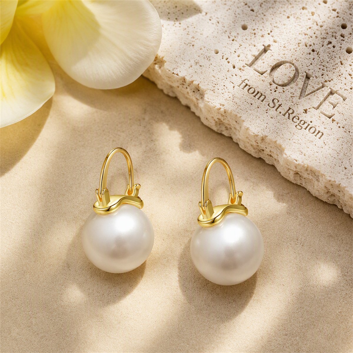 Pearl and 18K Gold-Plated Round Huggie Earrings, gold huggie earrings, vintage-inspired design, lifestyle look