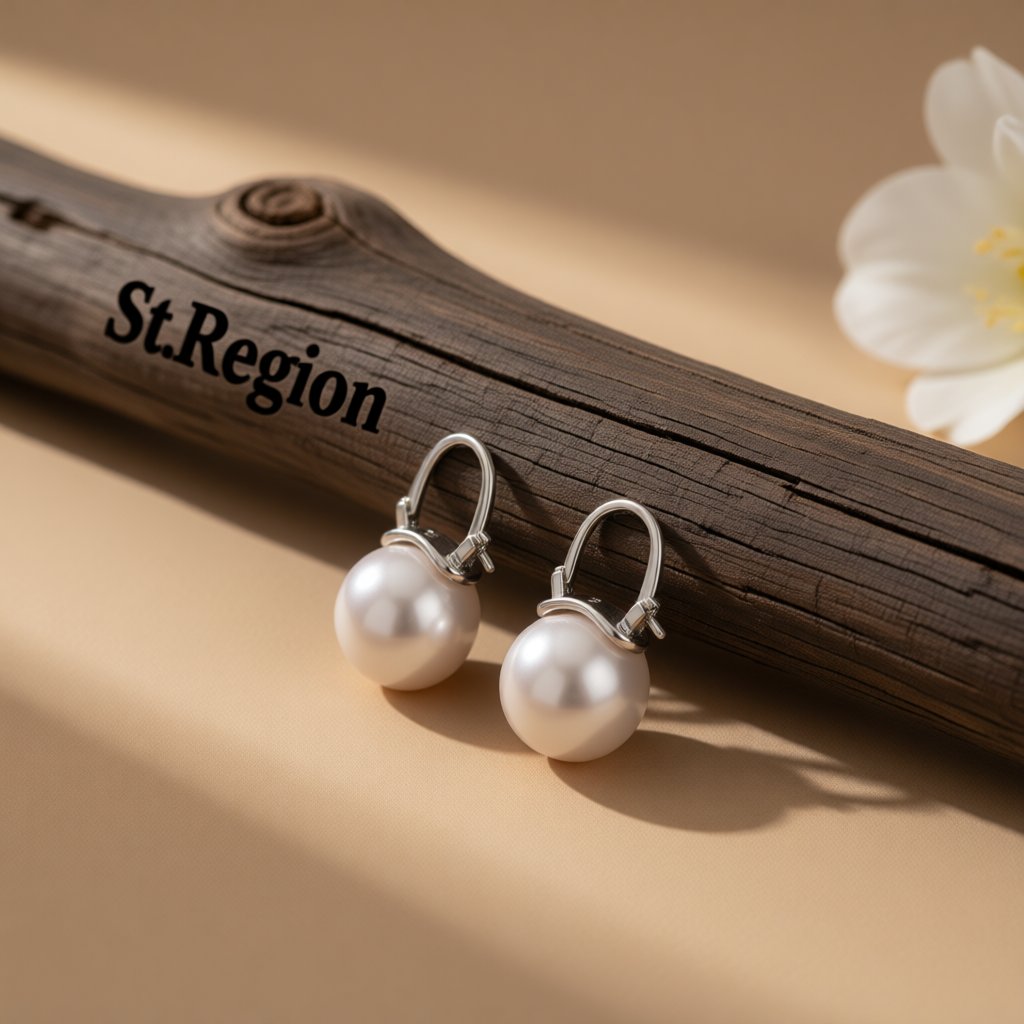 Pearl and Silver-Plated Round Huggie Earrings, silver huggie earrings, elegant gift for her, front view