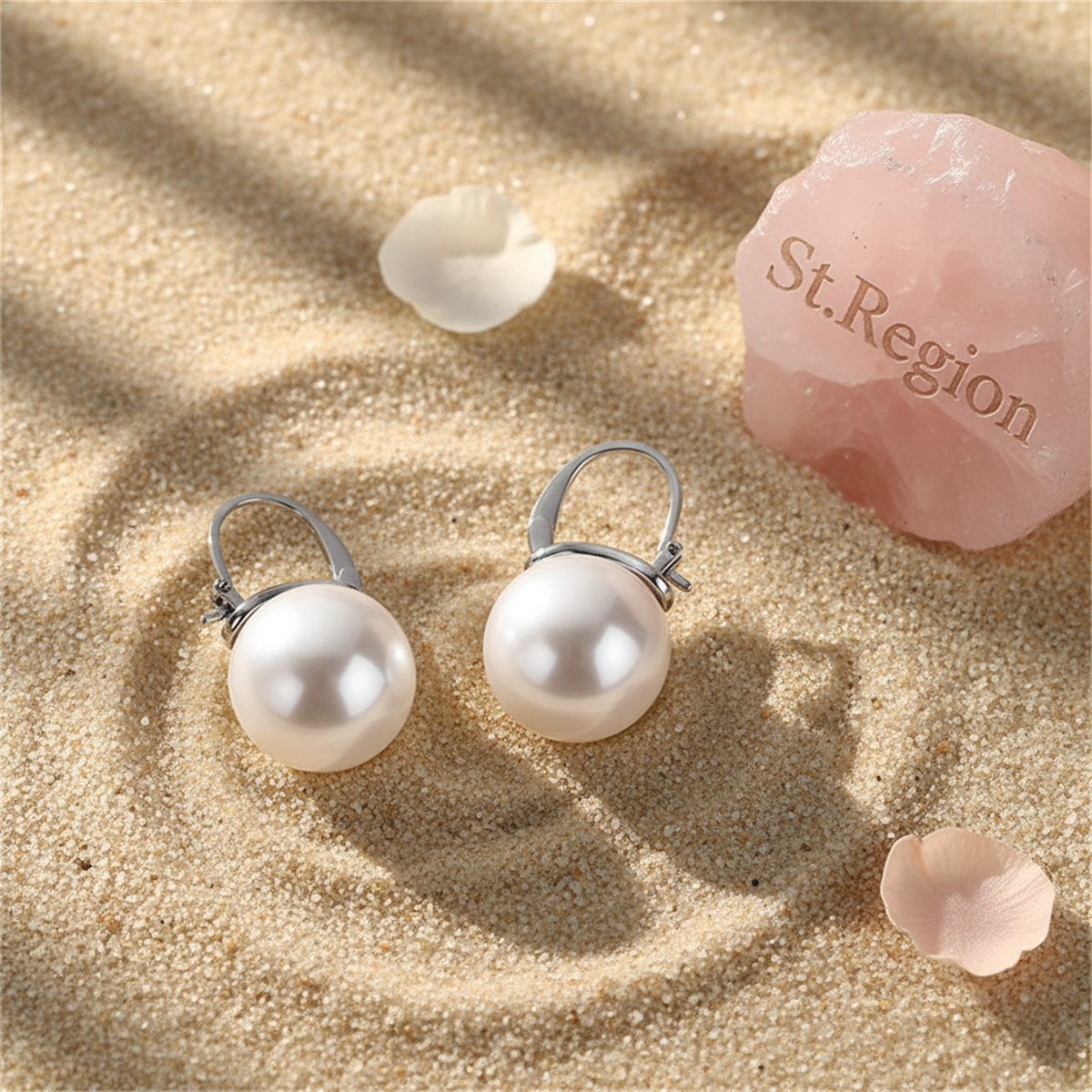 Pearl and Silver-Plated Round Huggie Earrings, silver huggie earrings, elegant gift for her, detail close-up