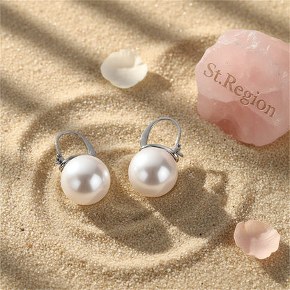 Pearl and Silver-Plated Round Huggie Earrings, silver huggie earrings, elegant gift for her, detail close-up
