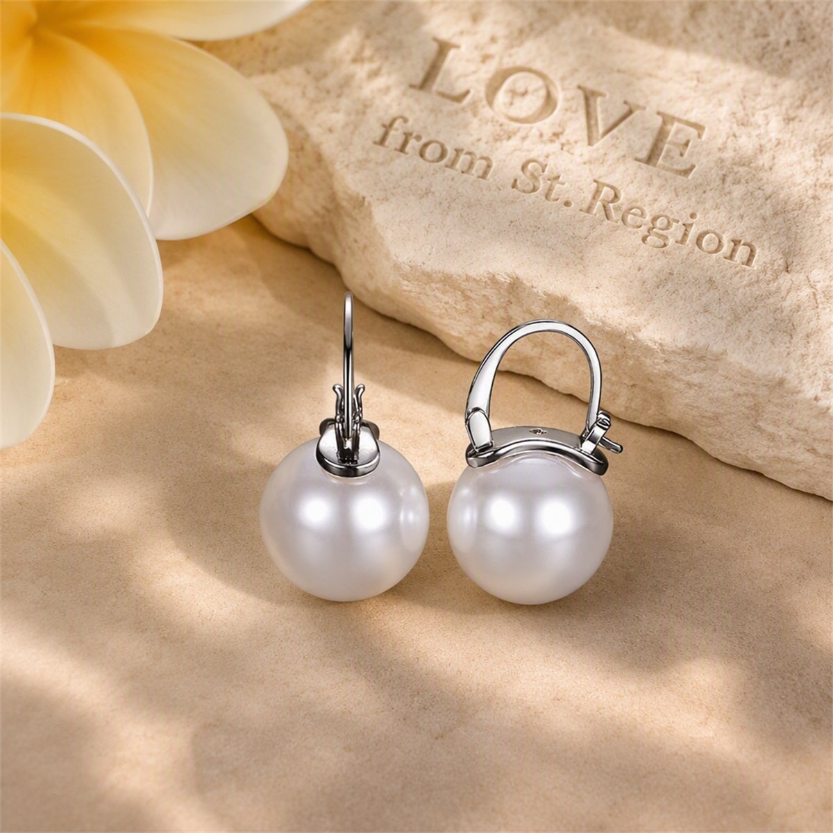 Pearl and Silver-Plated Round Huggie Earrings, silver huggie earrings, elegant gift for her, lifestyle look