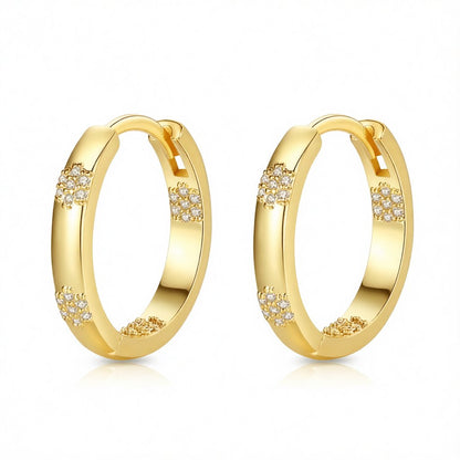 Cubic Zirconia and 18K Gold-Plated Flower Hoop Earrings, gold huggie earrings, dainty minimalist design, side view