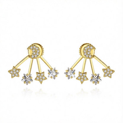 Crystal and 18K Gold-Plated Moon and Star Ear Jackets, dainty minimalist design, side view