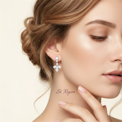 Crystal and Cubic Zirconia Leaf Drop Earrings, drop earrings for women, elegant gift for her, styled look