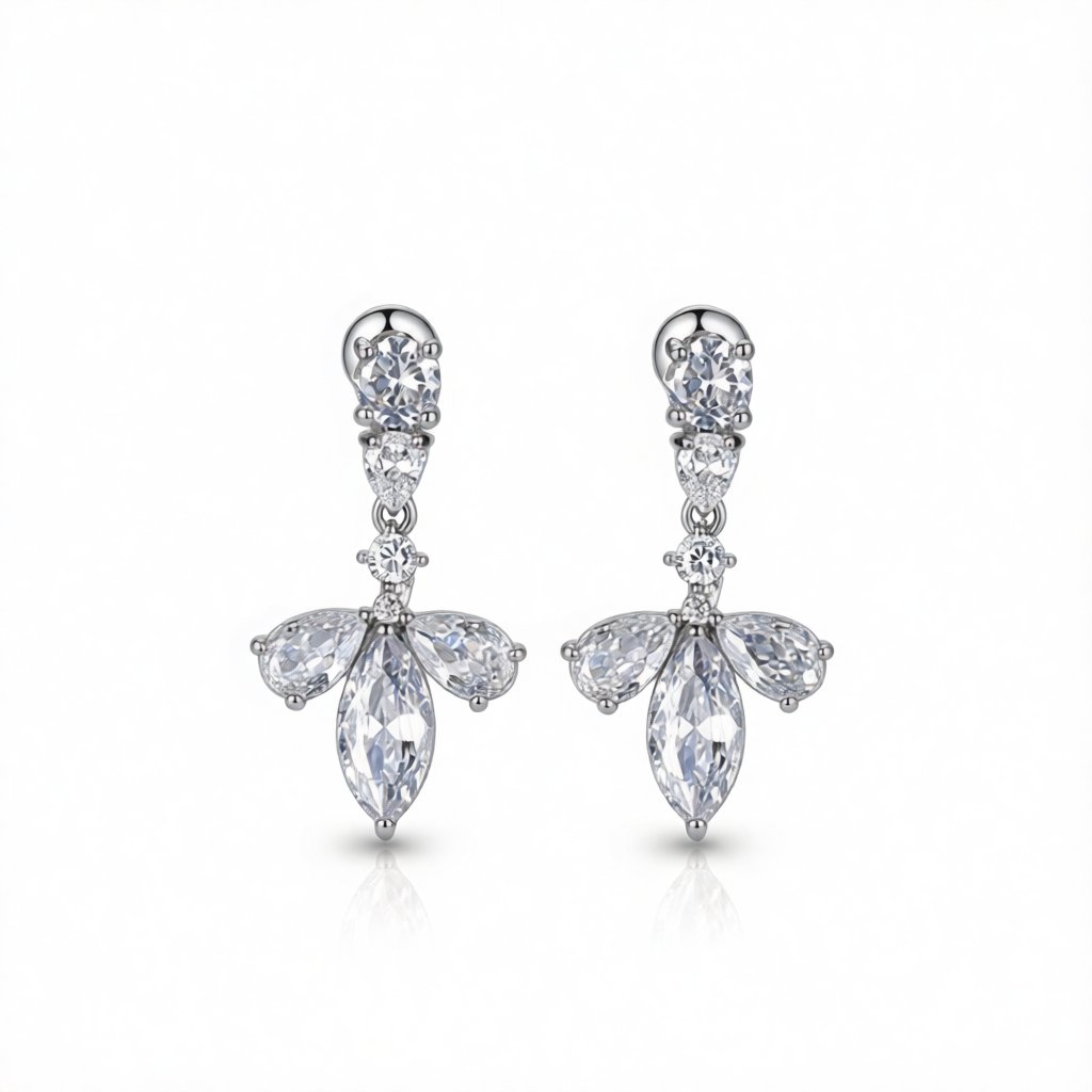 Crystal and Cubic Zirconia Leaf Drop Earrings, drop earrings for women, elegant gift for her, side view