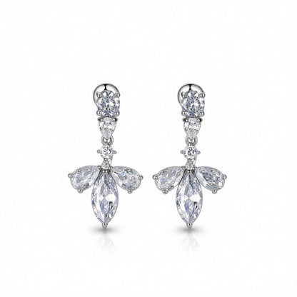 Crystal and Cubic Zirconia Leaf Drop Earrings, drop earrings for women, elegant gift for her, side view