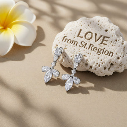 Crystal and Cubic Zirconia Leaf Drop Earrings, drop earrings for women, elegant gift for her, lifestyle look