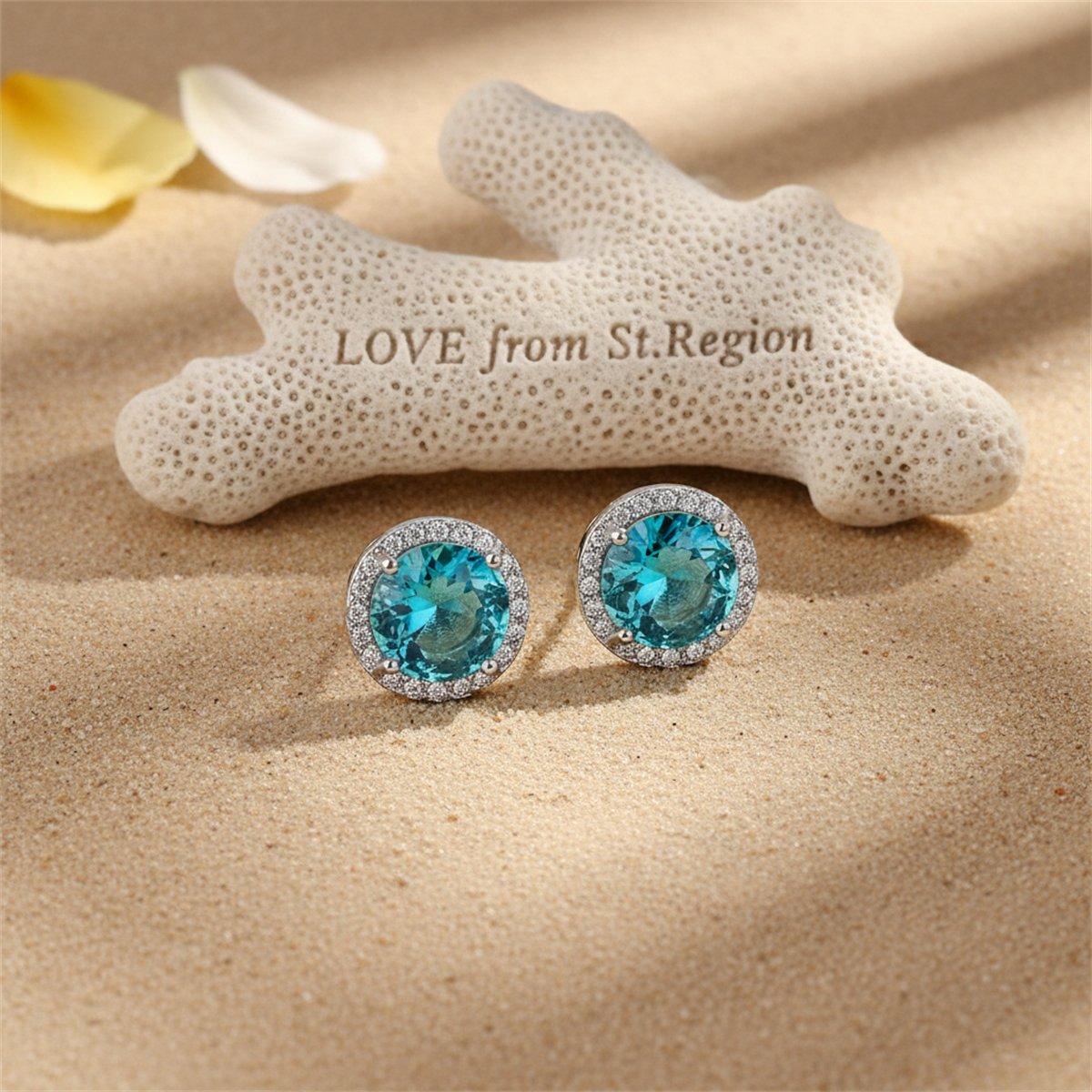 Blue Crystal and Cubic Zirconia Multicolor Halo Round Stud Earrings, stud earrings for women, lifestyle look