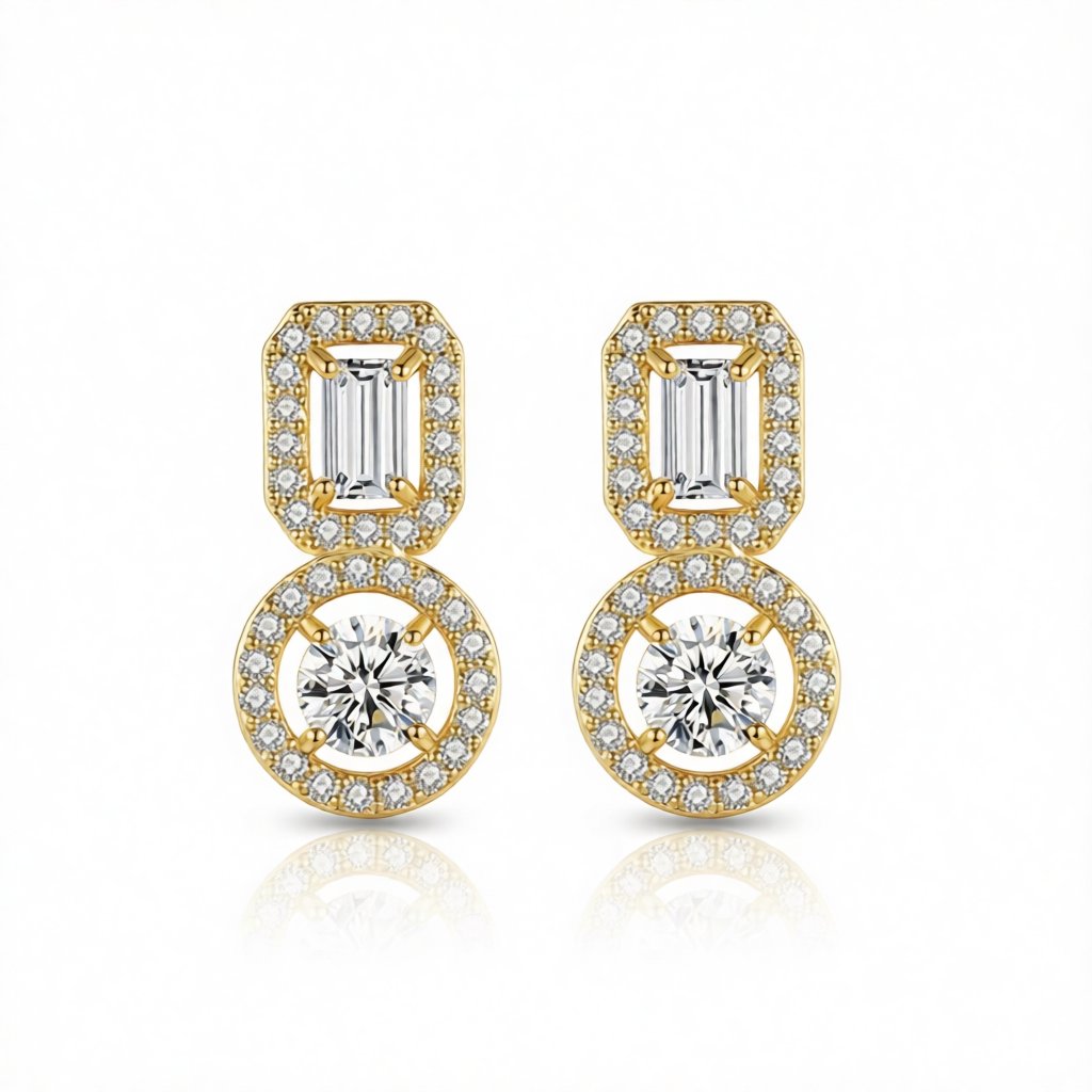Crystal and Cubic Zirconia 18K Gold-Plated Geometric Round Drop Earrings, gold drop earrings for women, side view
