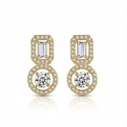 Crystal and Cubic Zirconia 18K Gold-Plated Geometric Round Drop Earrings, gold drop earrings for women, side view