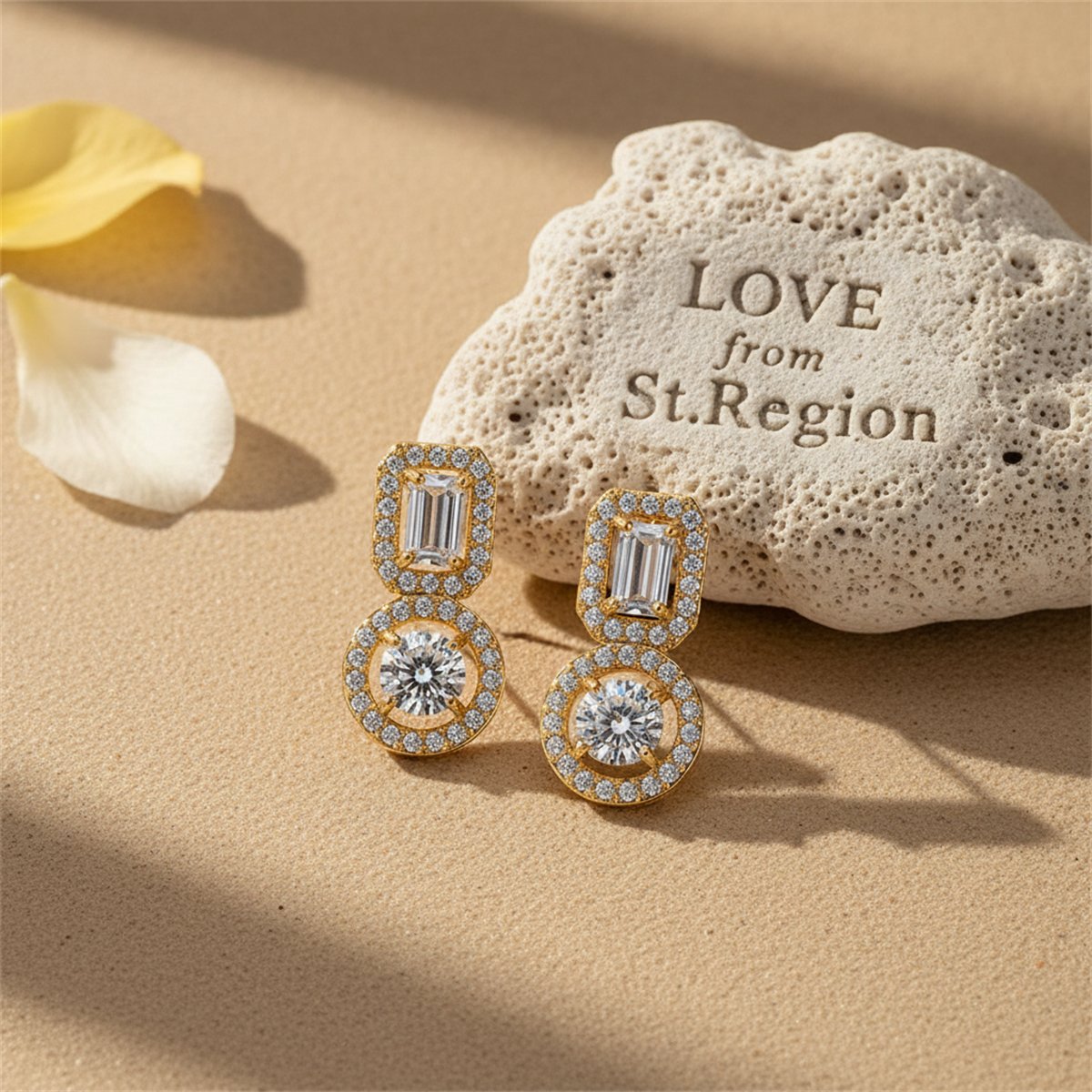 Crystal and Cubic Zirconia 18K Gold-Plated Geometric Round Drop Earrings, gold drop earrings for women, lifestyle look