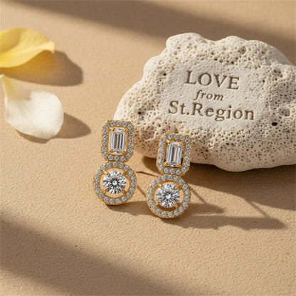 Crystal and Cubic Zirconia 18K Gold-Plated Geometric Round Drop Earrings, gold drop earrings for women, lifestyle look