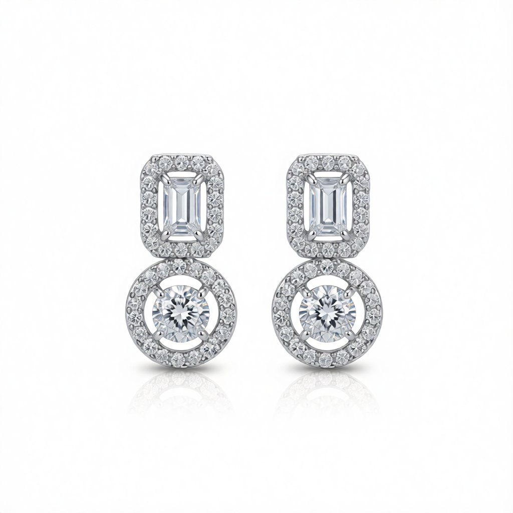 Crystal and Cubic Zirconia Rectangle Tiered Drop Earrings, drop earrings for women, botanical inspired, side view