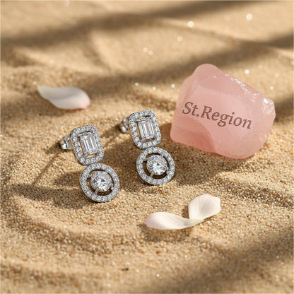 Crystal and Cubic Zirconia Rectangle Tiered Drop Earrings, drop earrings for women, botanical inspired, detail close-up