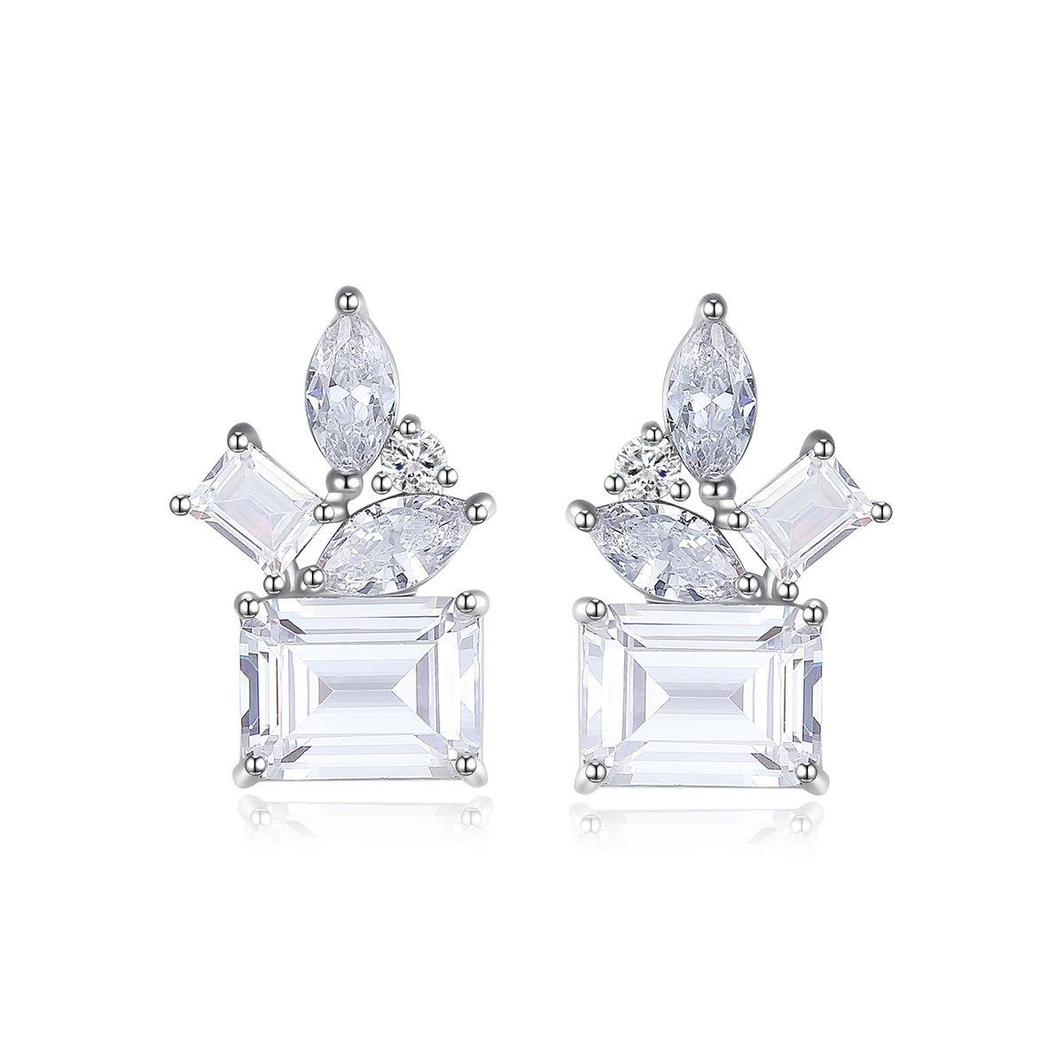 Crystal and Cubic Zirconia Multi-Cut Cluster Stud Earrings, stud earrings for women, everyday style, side view