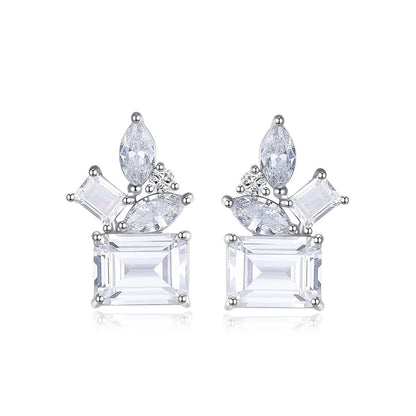 Crystal and Cubic Zirconia Multi-Cut Cluster Stud Earrings, stud earrings for women, everyday style, side view