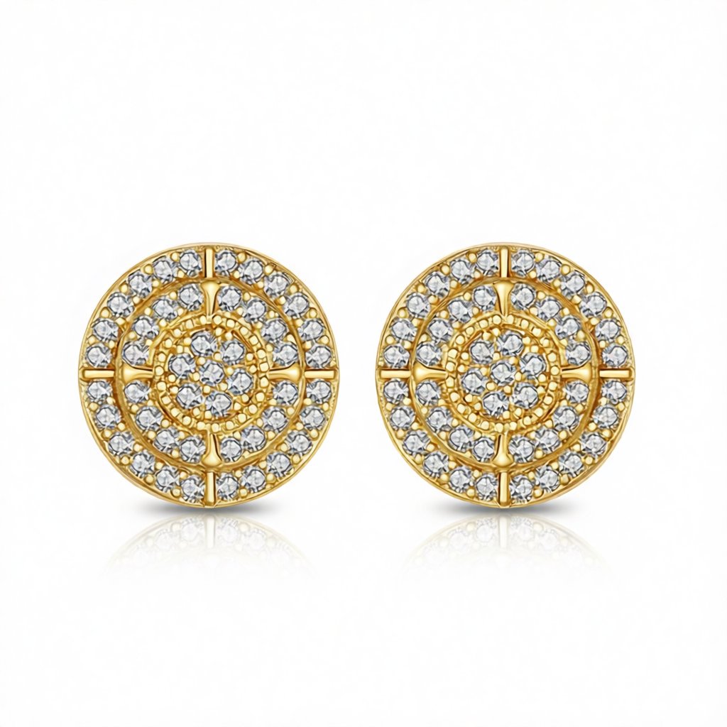 Cubic Zirconia and 18K Gold-Plated Layered Round Stud Earrings, gold stud earrings for women, side view