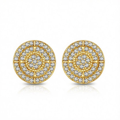 Cubic Zirconia and 18K Gold-Plated Layered Round Stud Earrings, gold stud earrings for women, side view