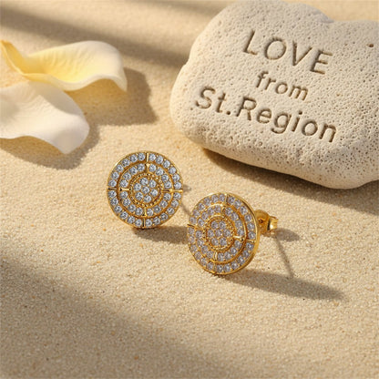 Cubic Zirconia and 18K Gold-Plated Layered Round Stud Earrings, gold stud earrings for women, lifestyle look